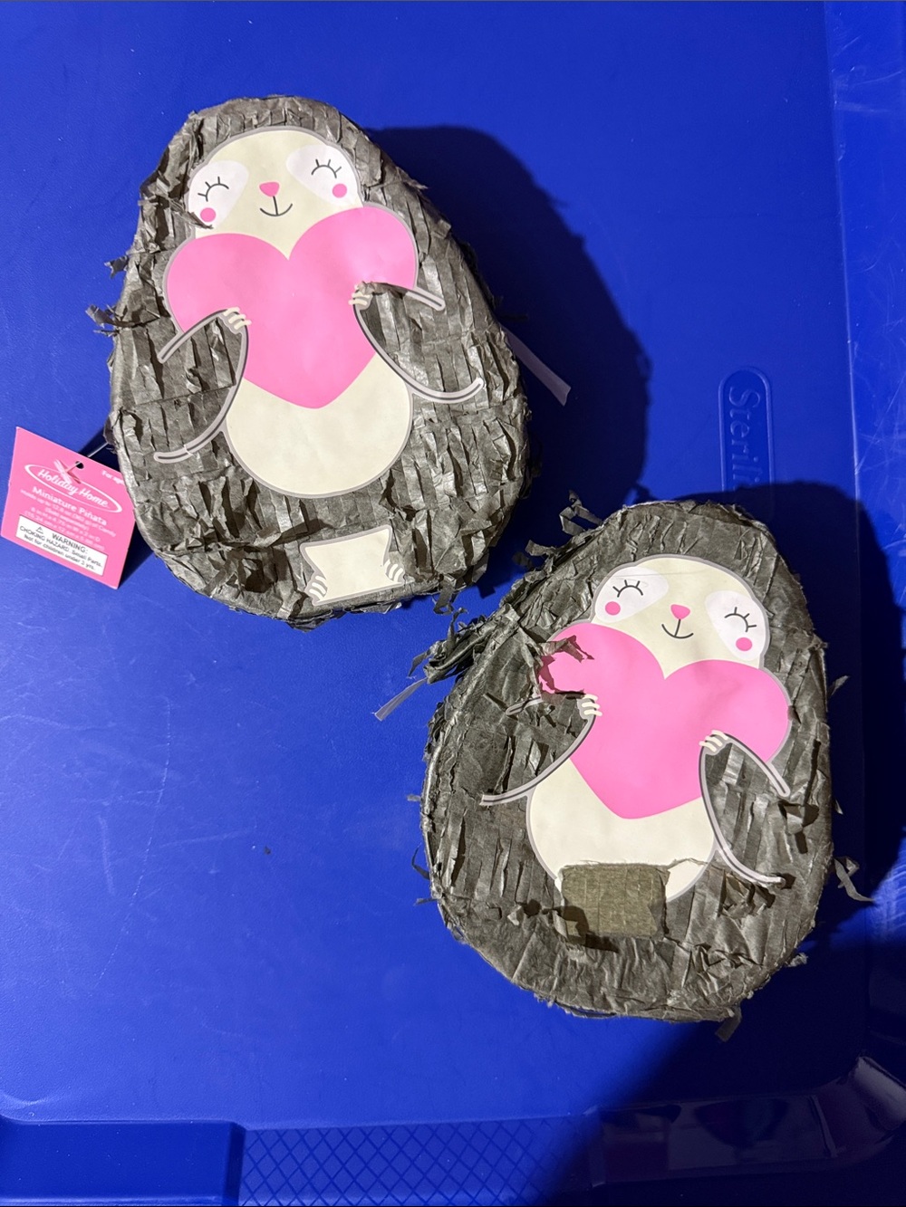 2 Cute Sloth mini piñatas with Pink Heart -